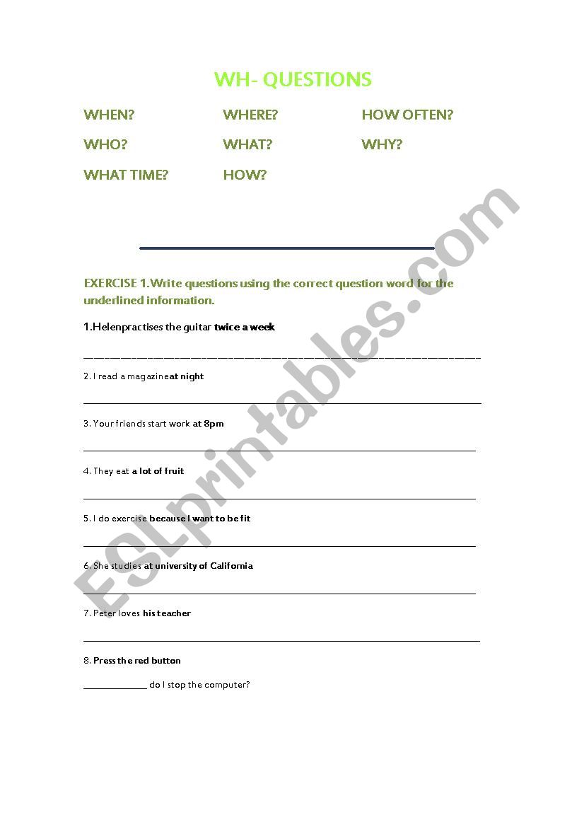 Wh-questions worksheet