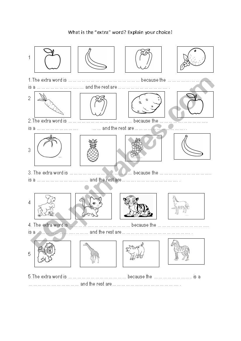 Odd one out worksheet