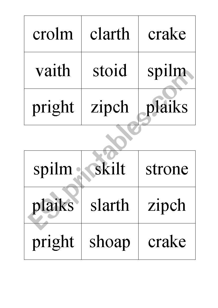 Phonics Screening Bingo worksheet