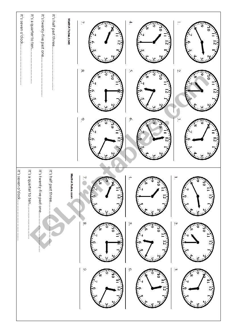 telling the time worksheet