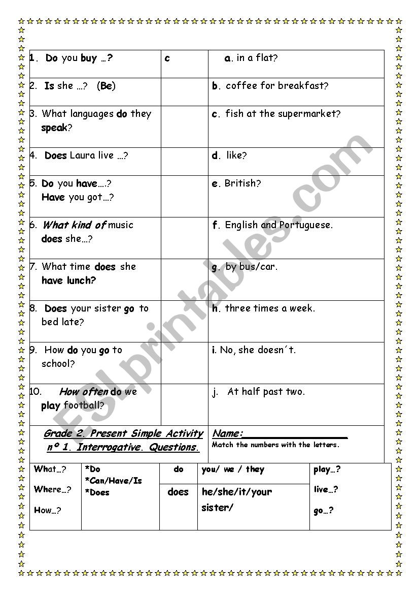 GRADE 2. TRINITY . PRESENT SIMPLE  INTERROGATIVE  QUESTIONS