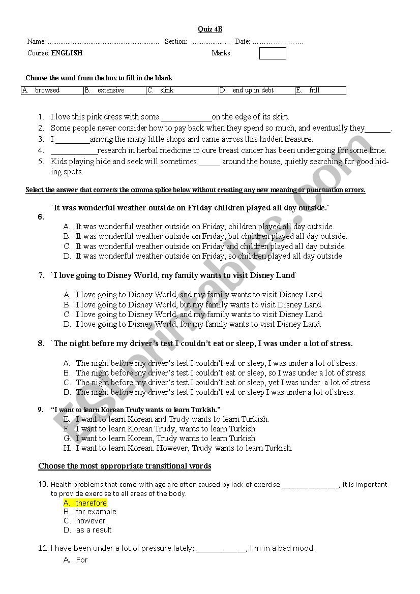 quiz worksheet