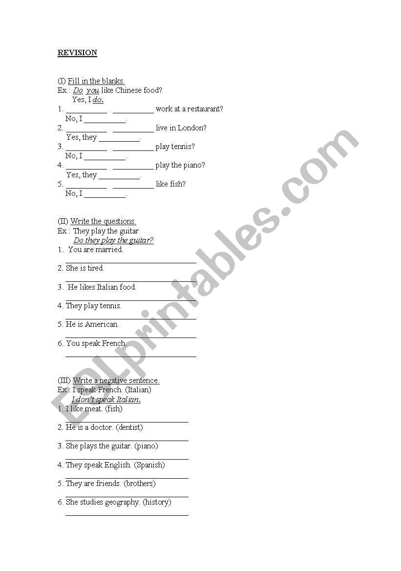 Present Simple Revision worksheet