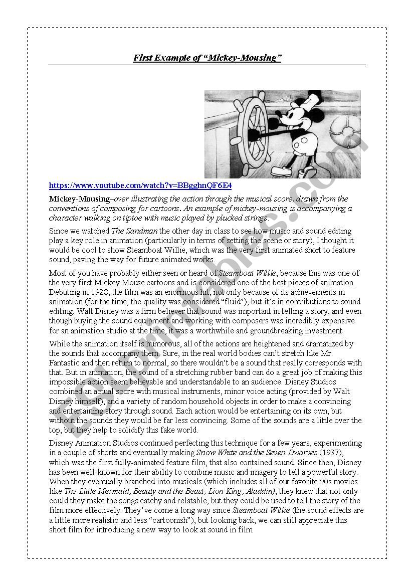 Mickey-mousing in film music  worksheet