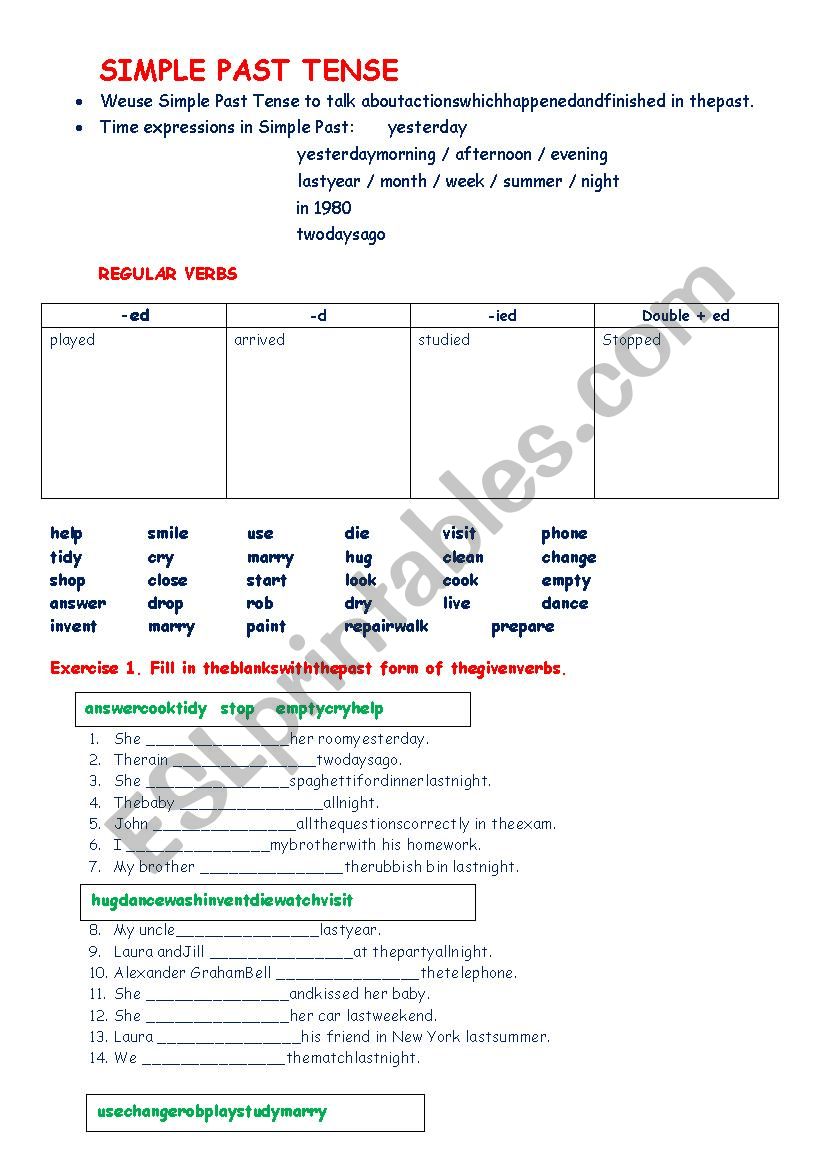 SIMPLE PAST TENSE  worksheet