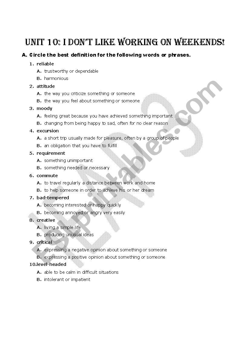 Interchange 2 Unit 10 worksheet