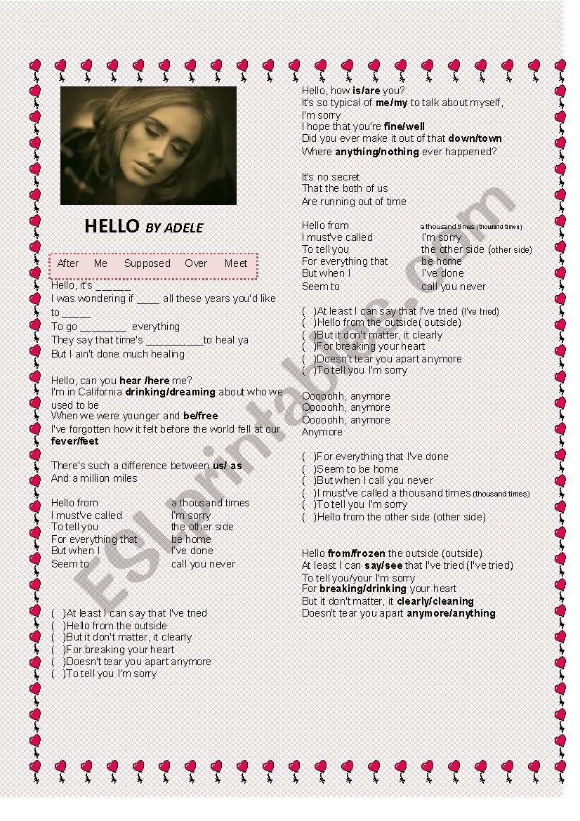 Hello Adele worksheet