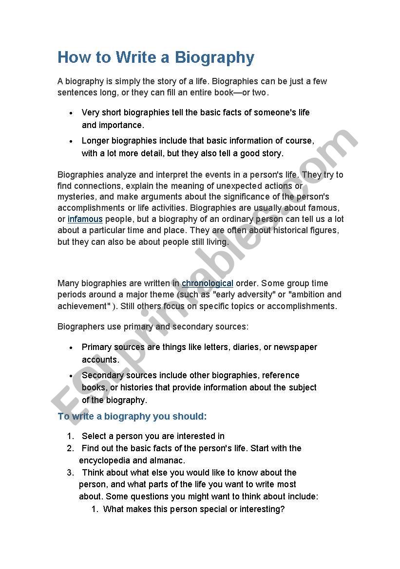 how to write a biography - ESL worksheet by FlowerF