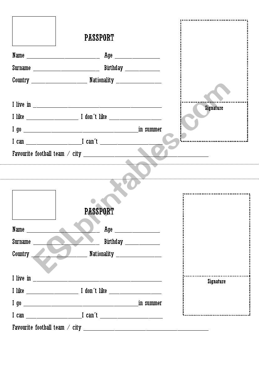 Make your passport worksheet