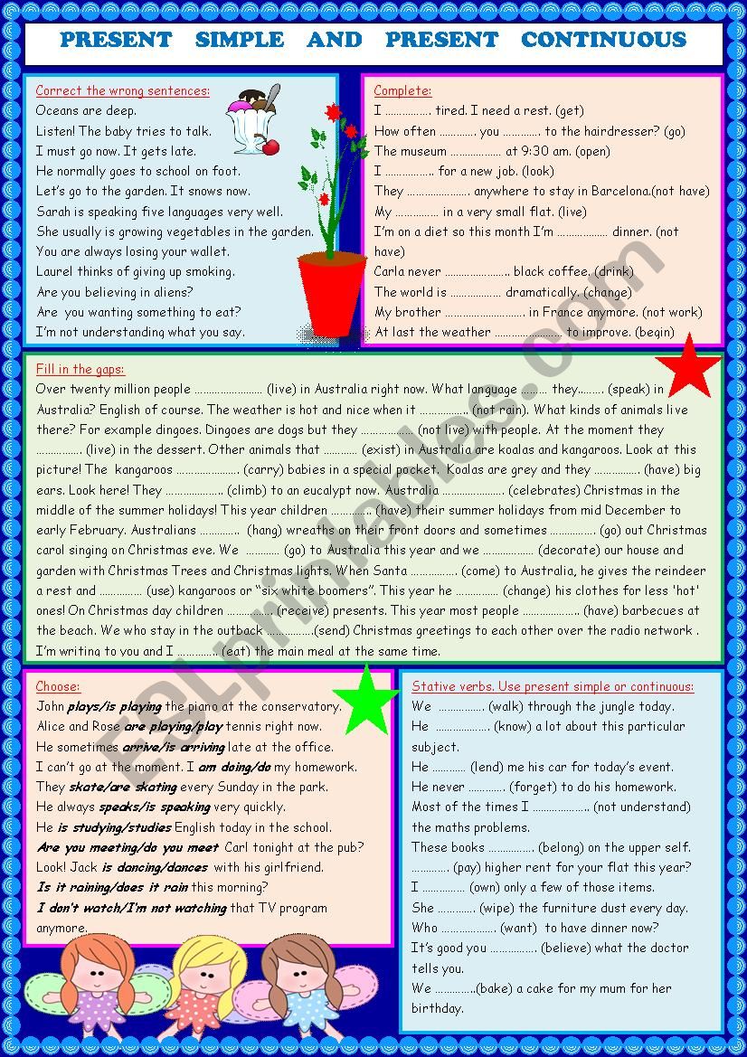 Present simple and continuous worksheet