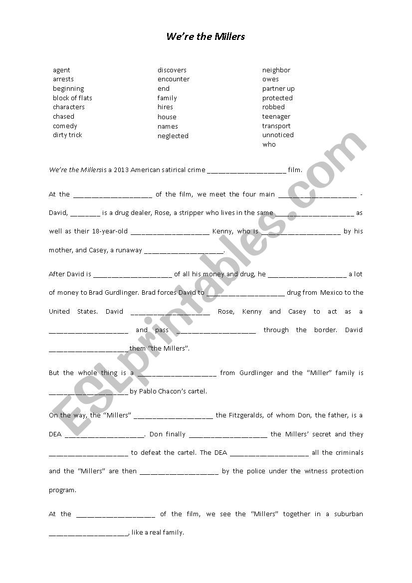 WeÂ´re the Millers worksheet