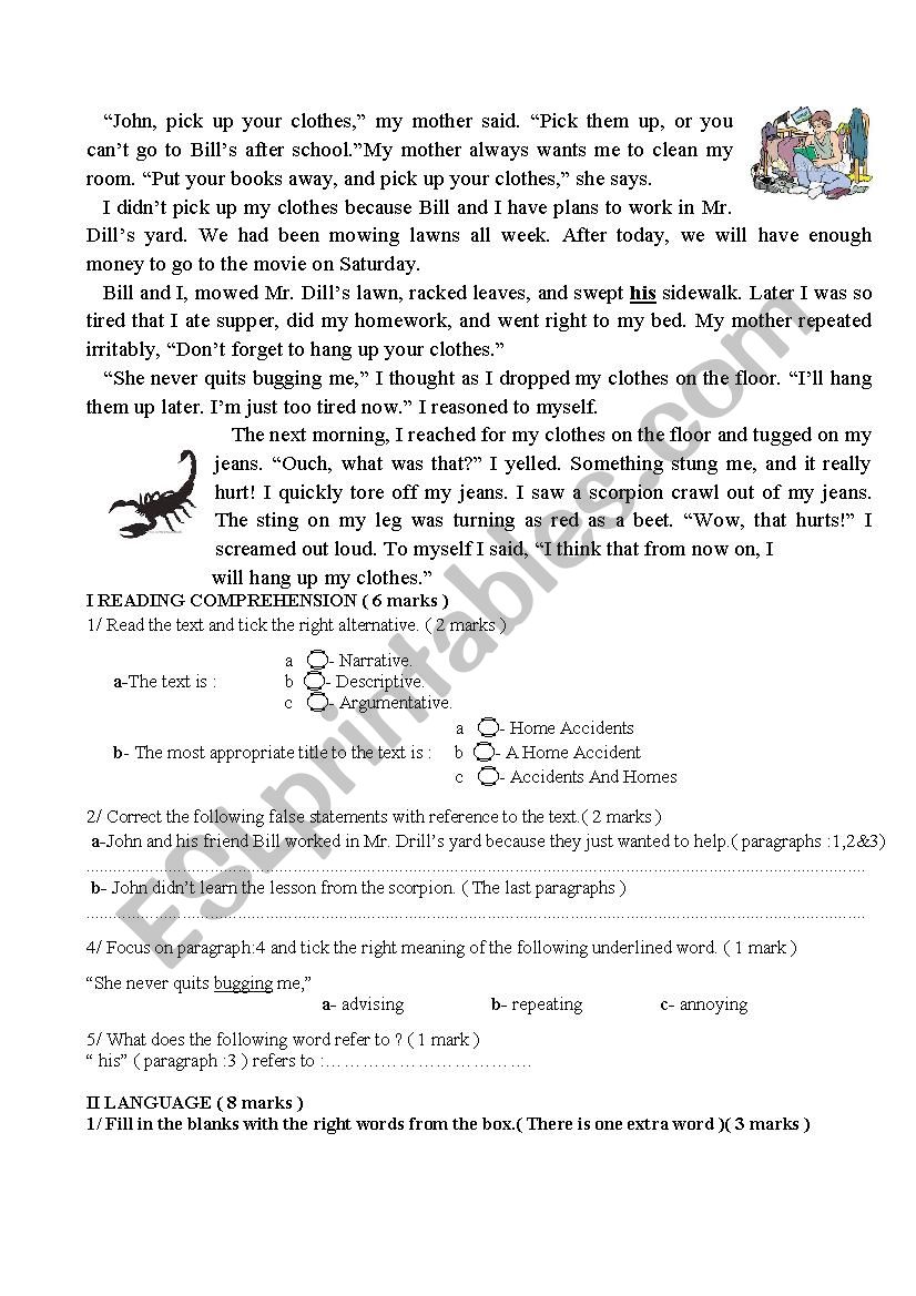 End-term test N1 for 9th form Tunisian students