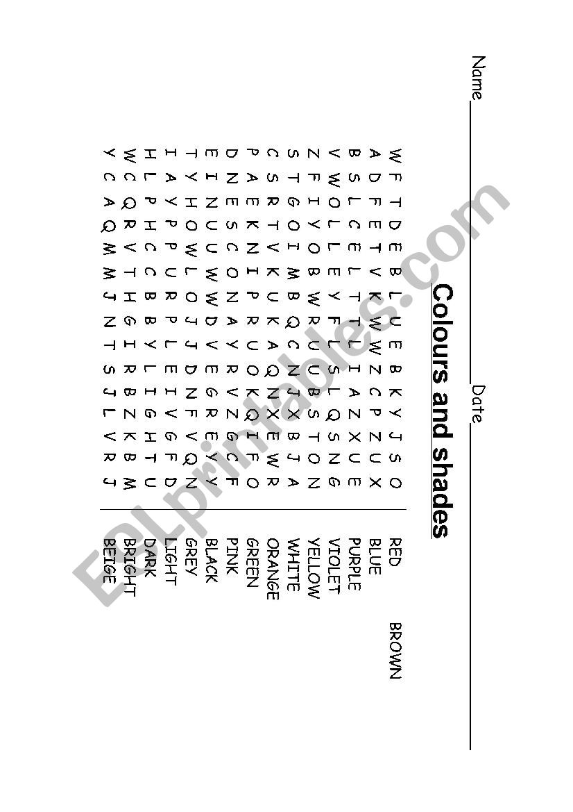 Colours and shades worksheet