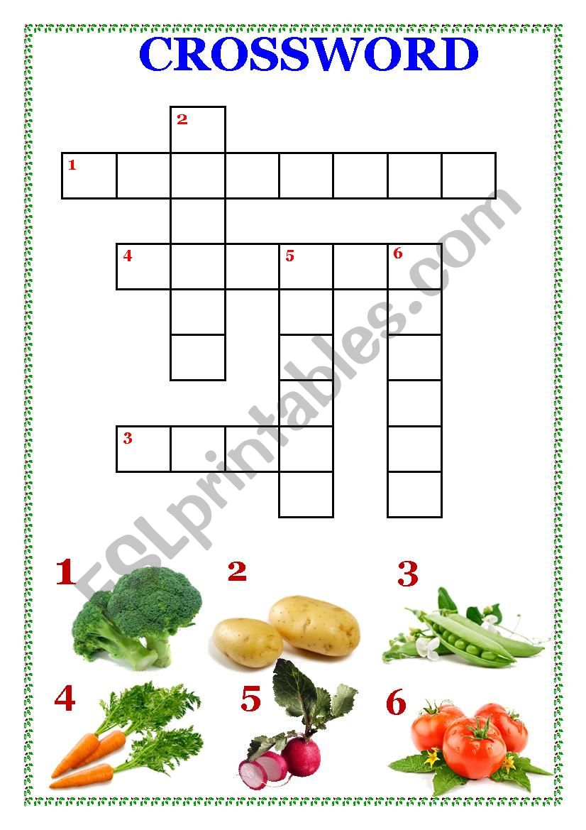 CROSSWORD  VEGETABLES worksheet
