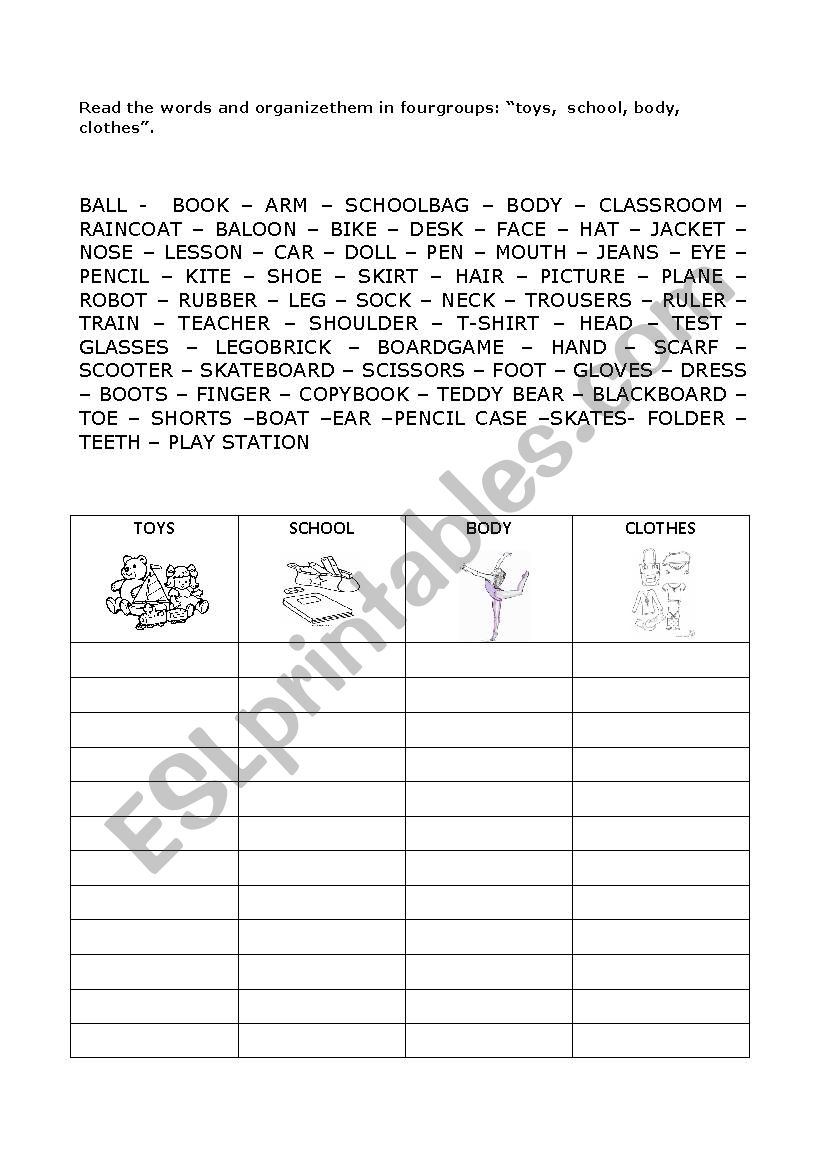Toys and other words worksheet