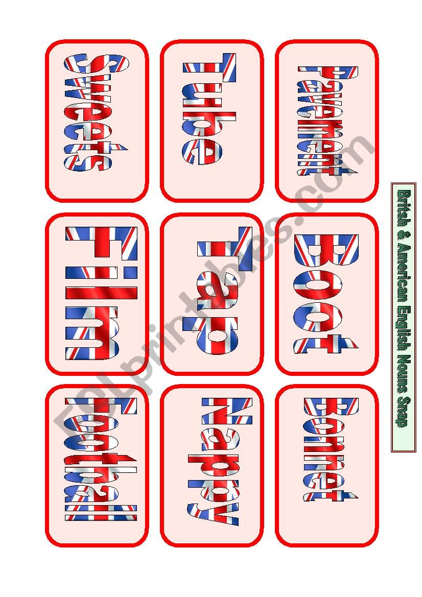 American and British English Noun Snap