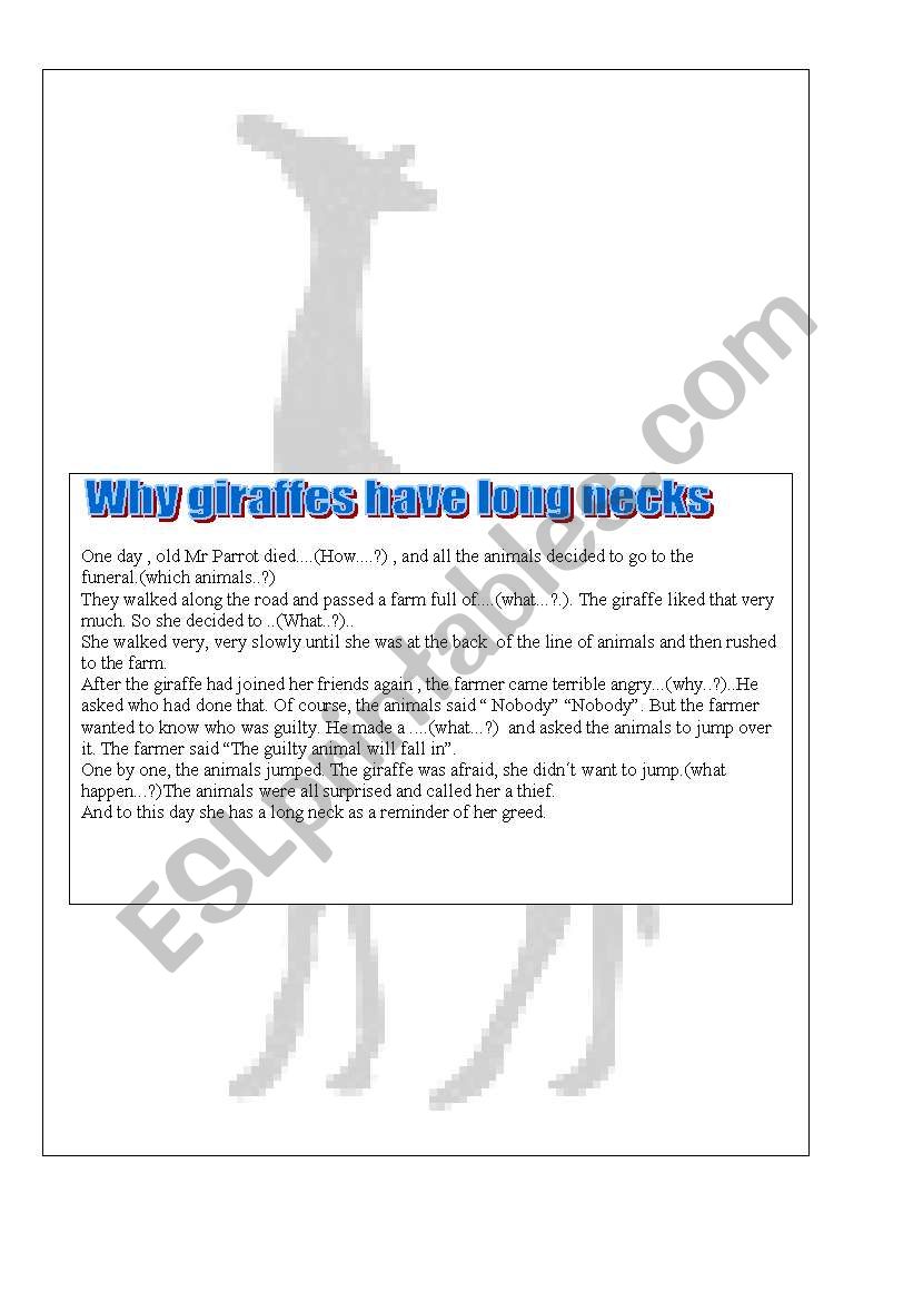 why giraffes have long necks worksheet