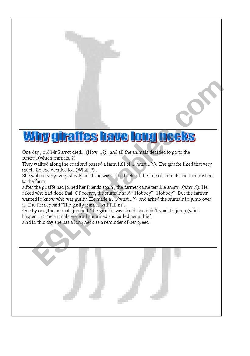 English worksheets: why giraffes have long necks