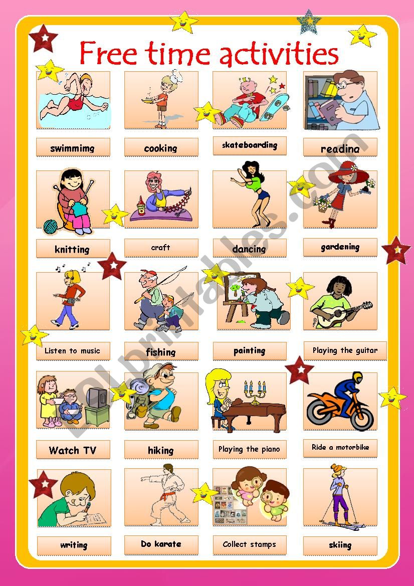 Free time activities - multiple choice worksheet