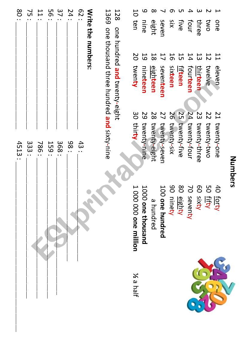 Numbers worksheet