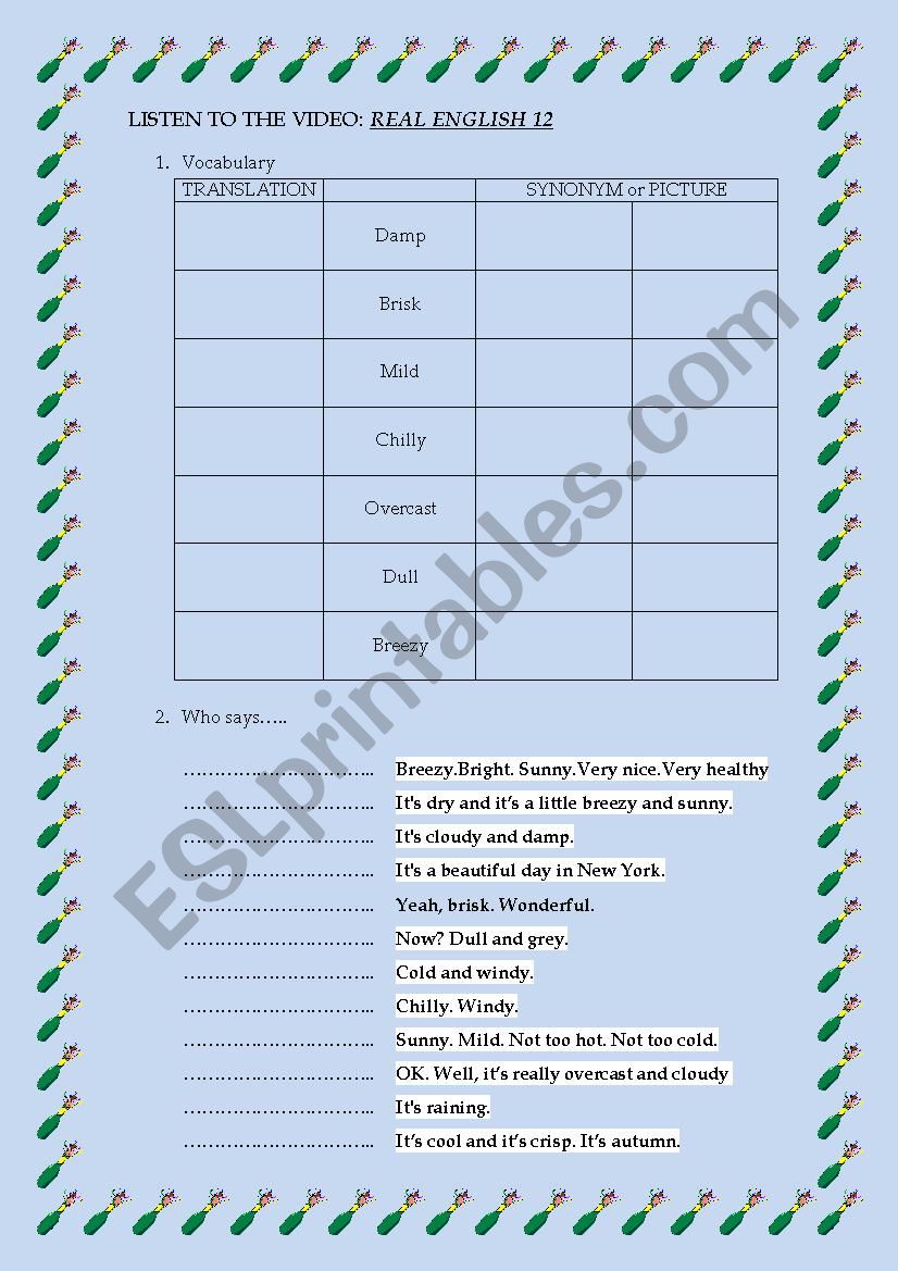 LISTENING THE WEATHER worksheet