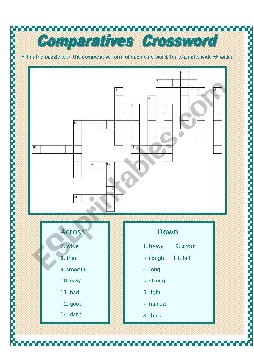 Comparatives Crossword Puzzle worksheet