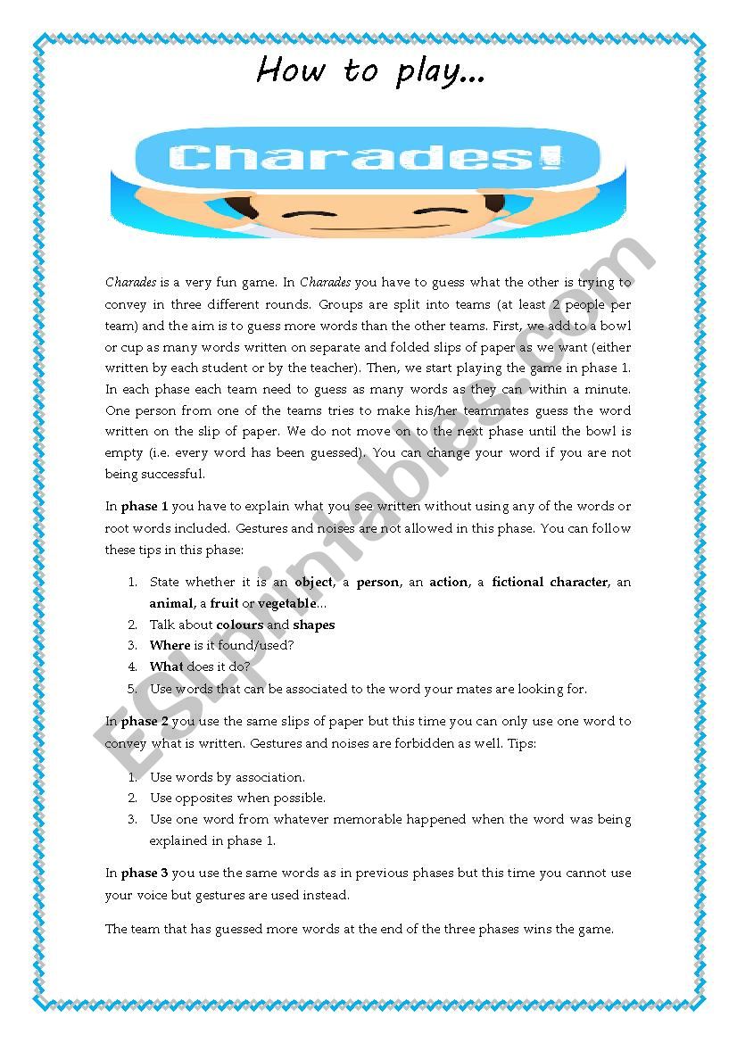 Charades worksheet