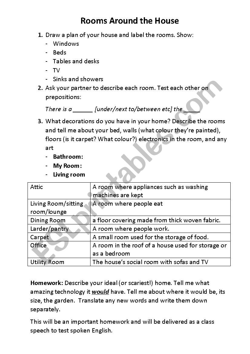 Rooms around the house worksheet