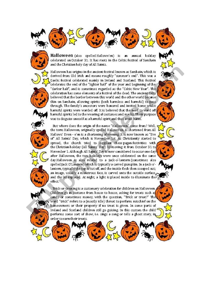 Halloween Reading Comprehension