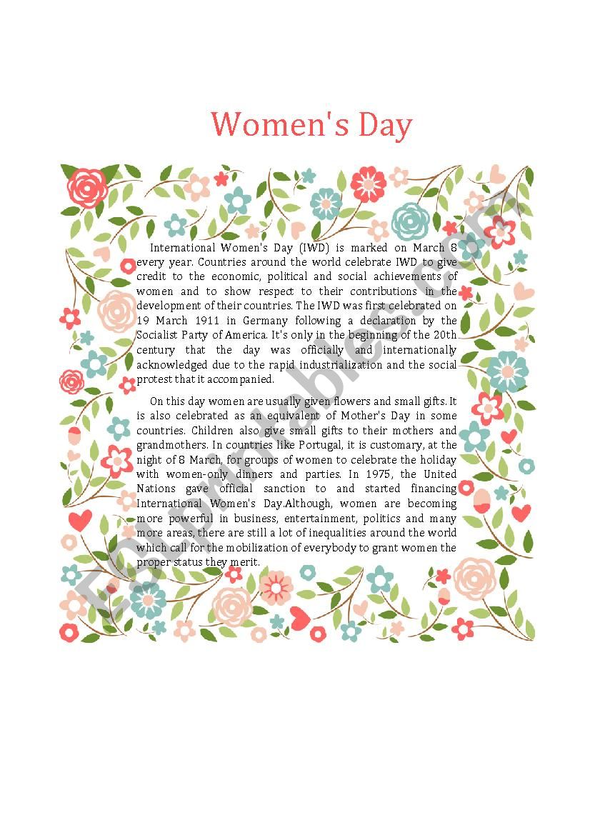 Women´s Day ESL worksheet by ramirez2291