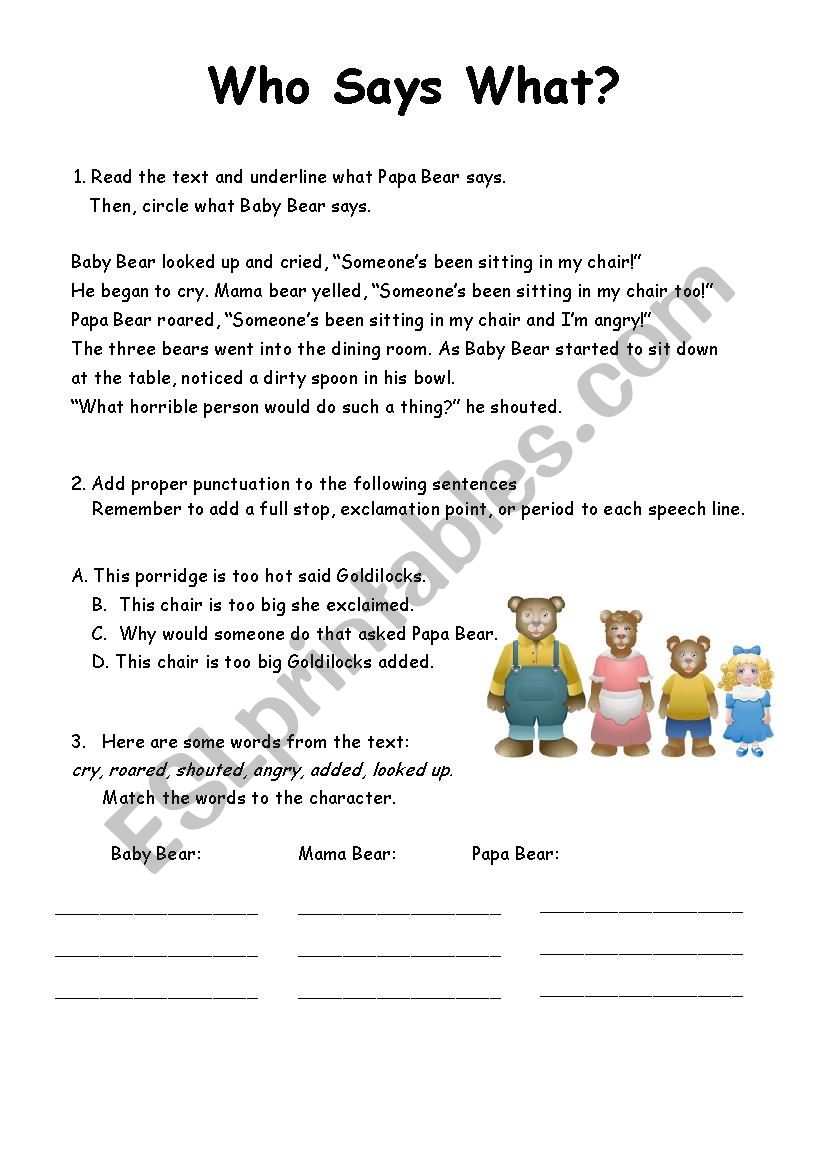 Who Says What? worksheet