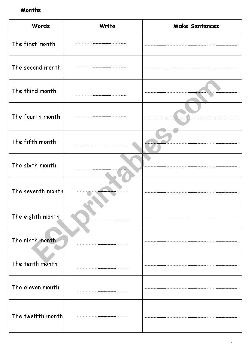 Months Copy worksheet