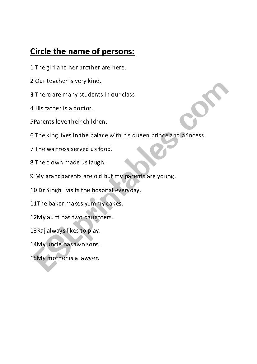 nouns worksheet