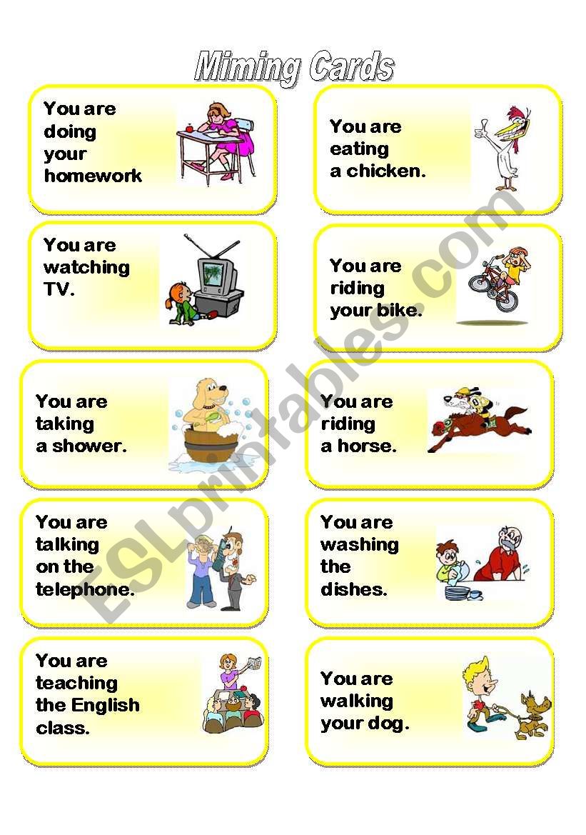 Mime Cards for Adverbs worksheet