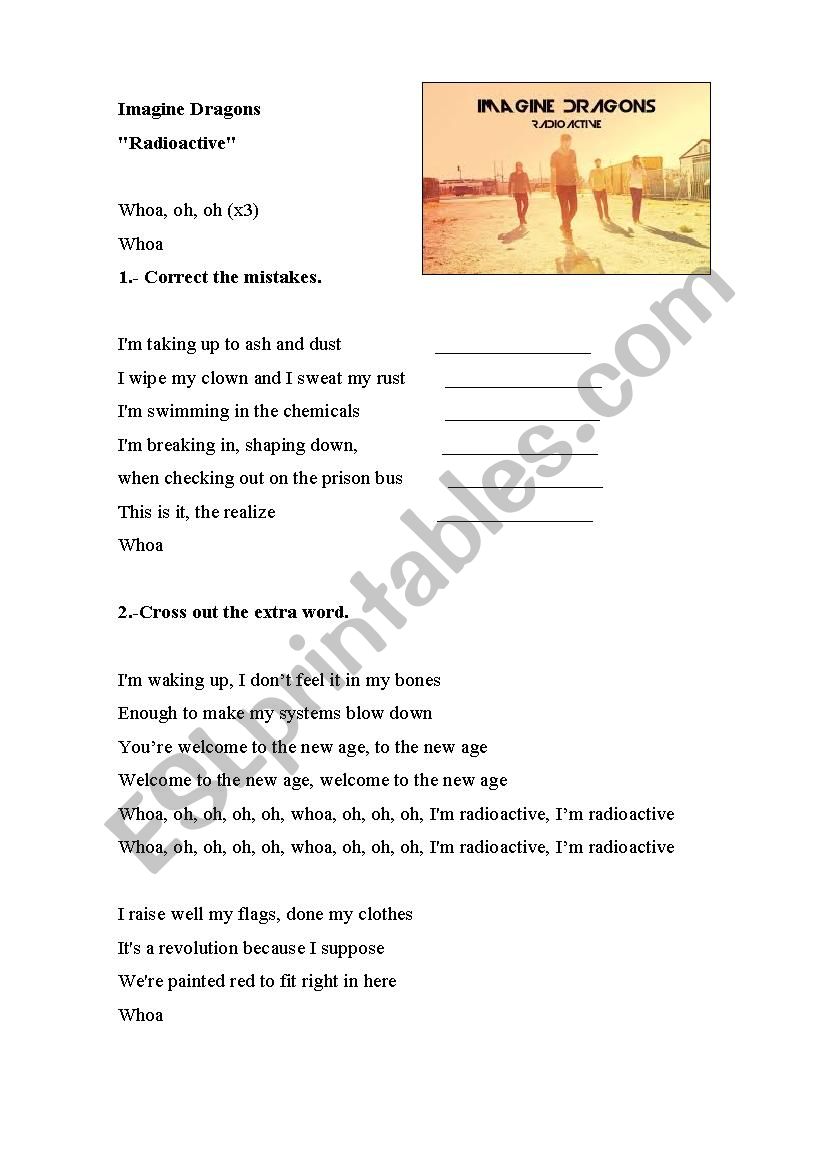 Radioactive Imagine Dragons worksheet