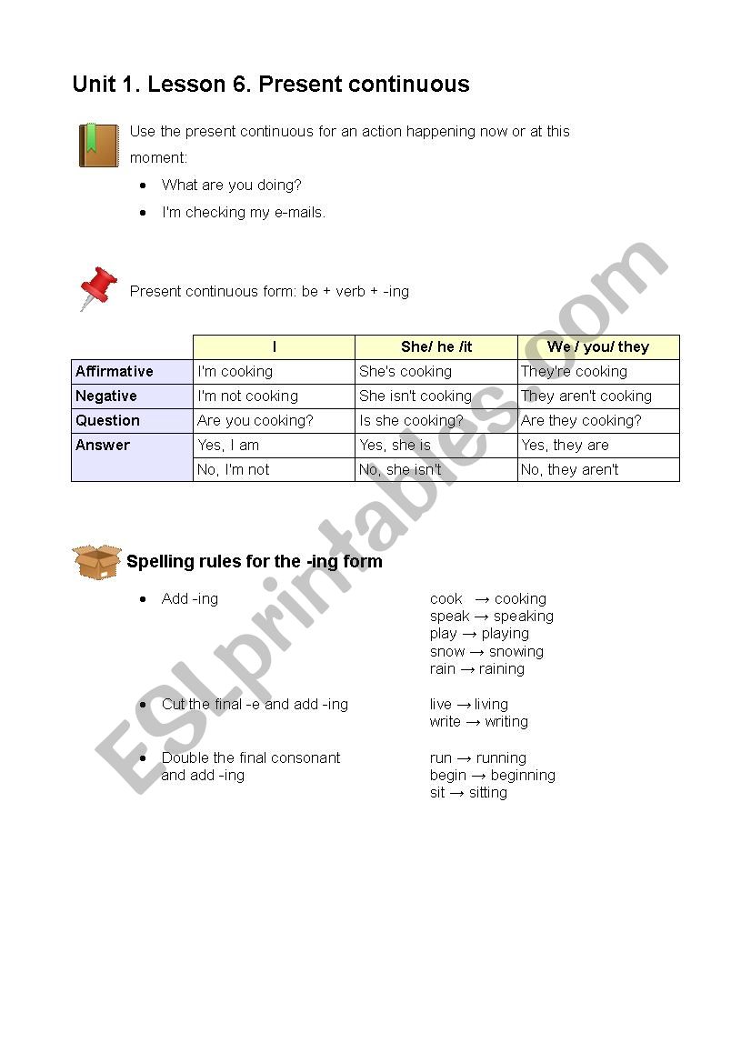 Present Continuous worksheet