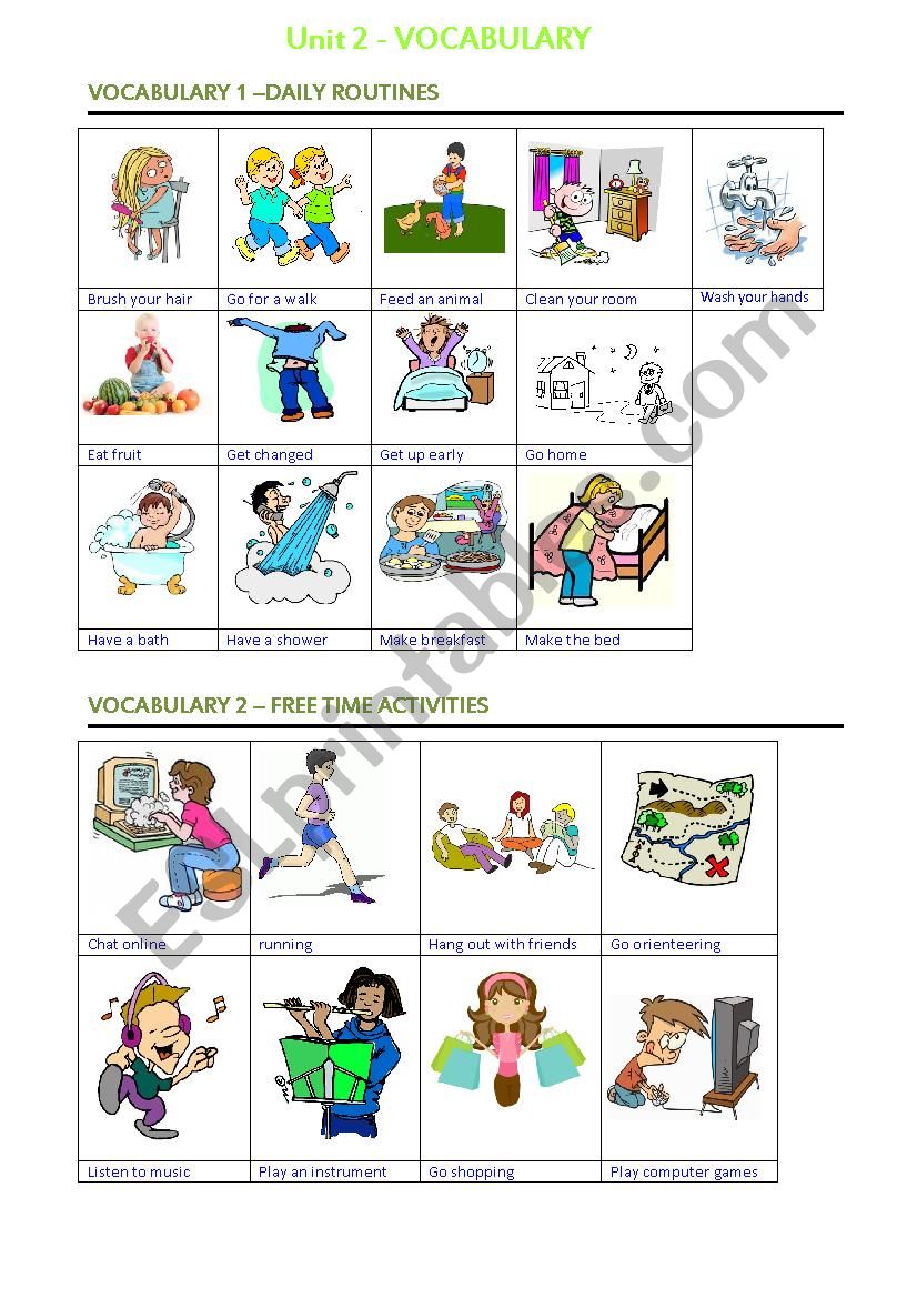 Vocabulary - daily routines worksheet