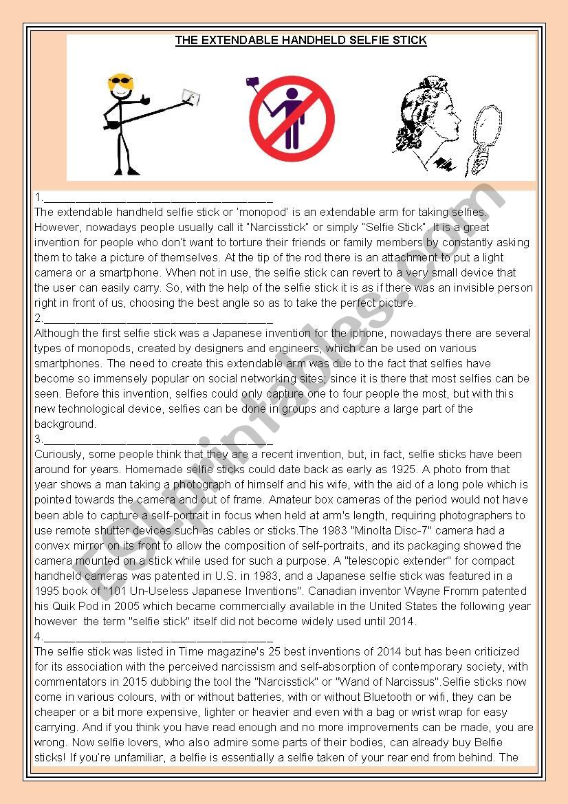 The Selfie Stick worksheet