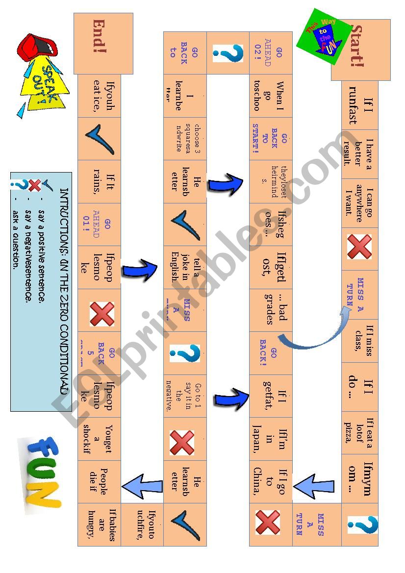 Zero Conditional Board Game worksheet