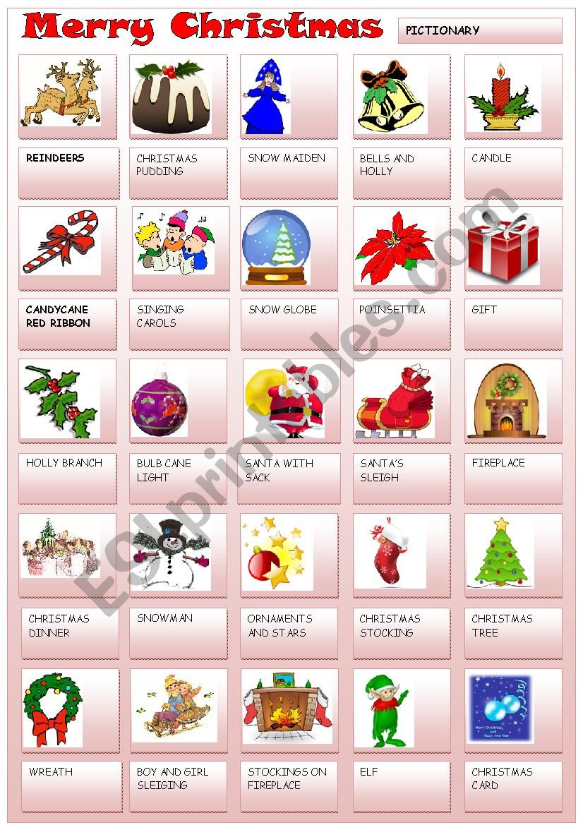 MERRY CHRISTMAS pictionary worksheet