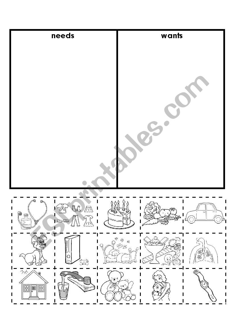 Needs and Wants Sort worksheet