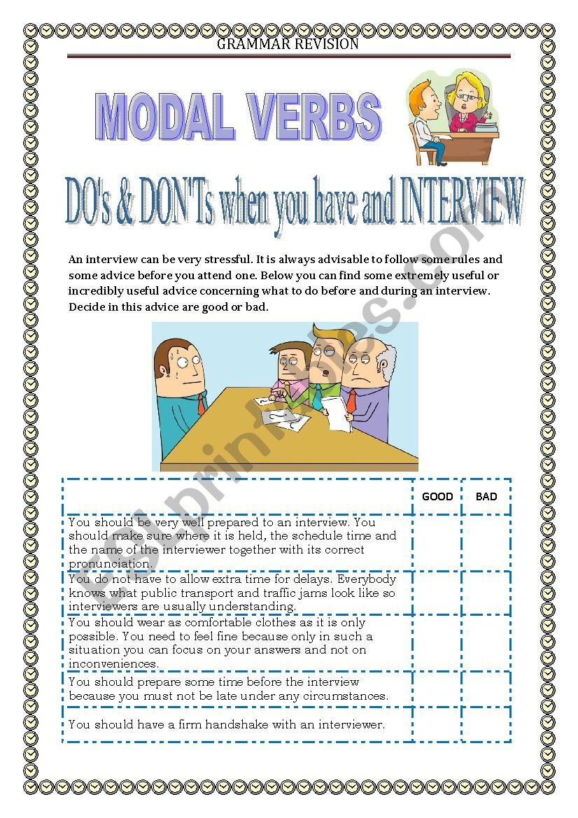 GRAMMAR REVISION  - MODALS worksheet