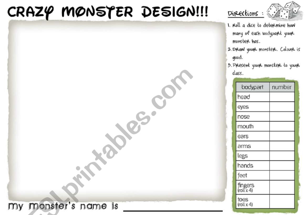 My Monster Design worksheet