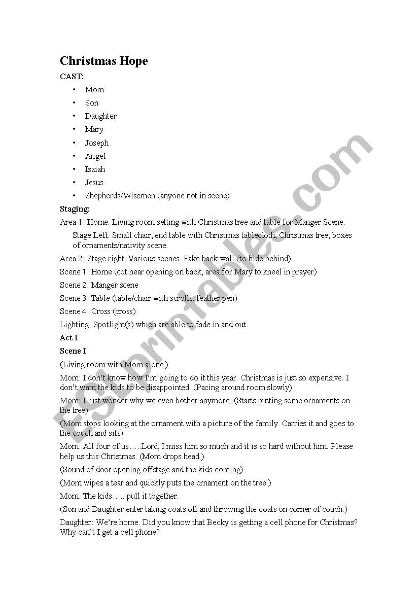 christmas role play worksheet