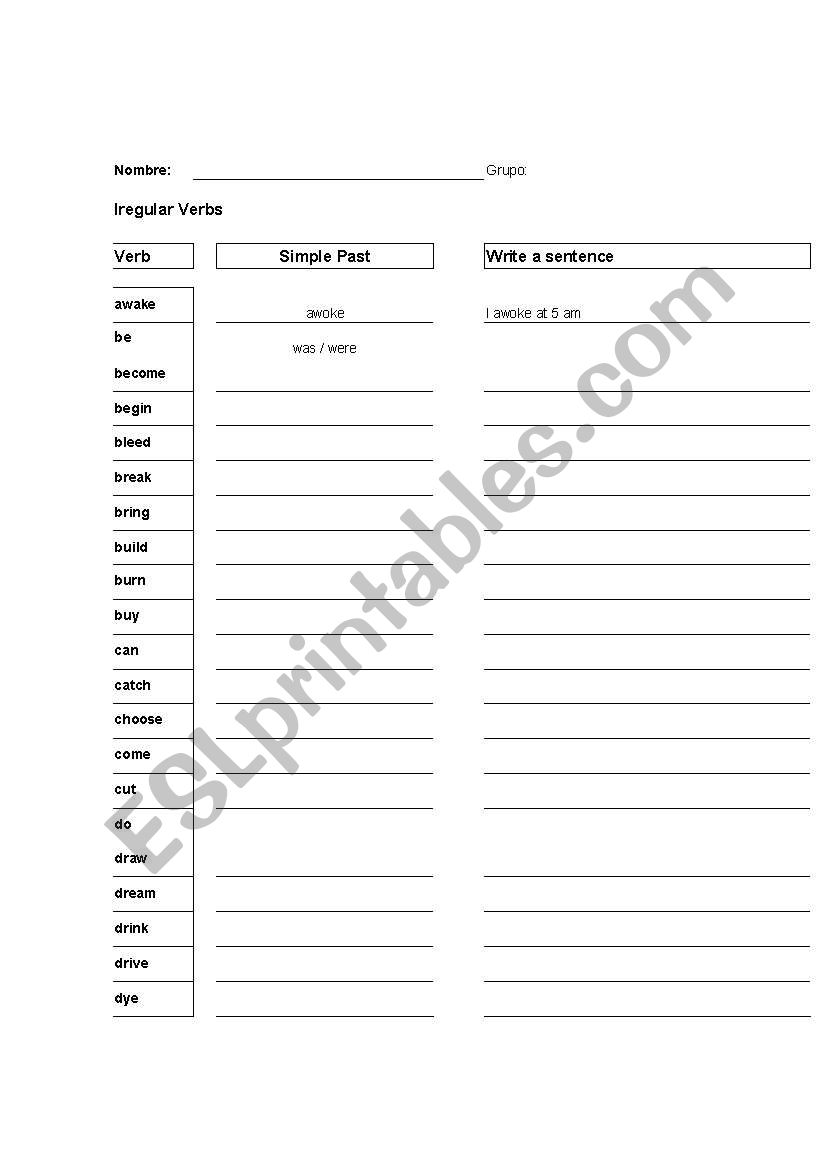 Simple Past Irregular Verbs worksheet