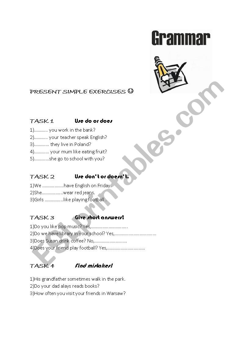 Present simple for beginners worksheet