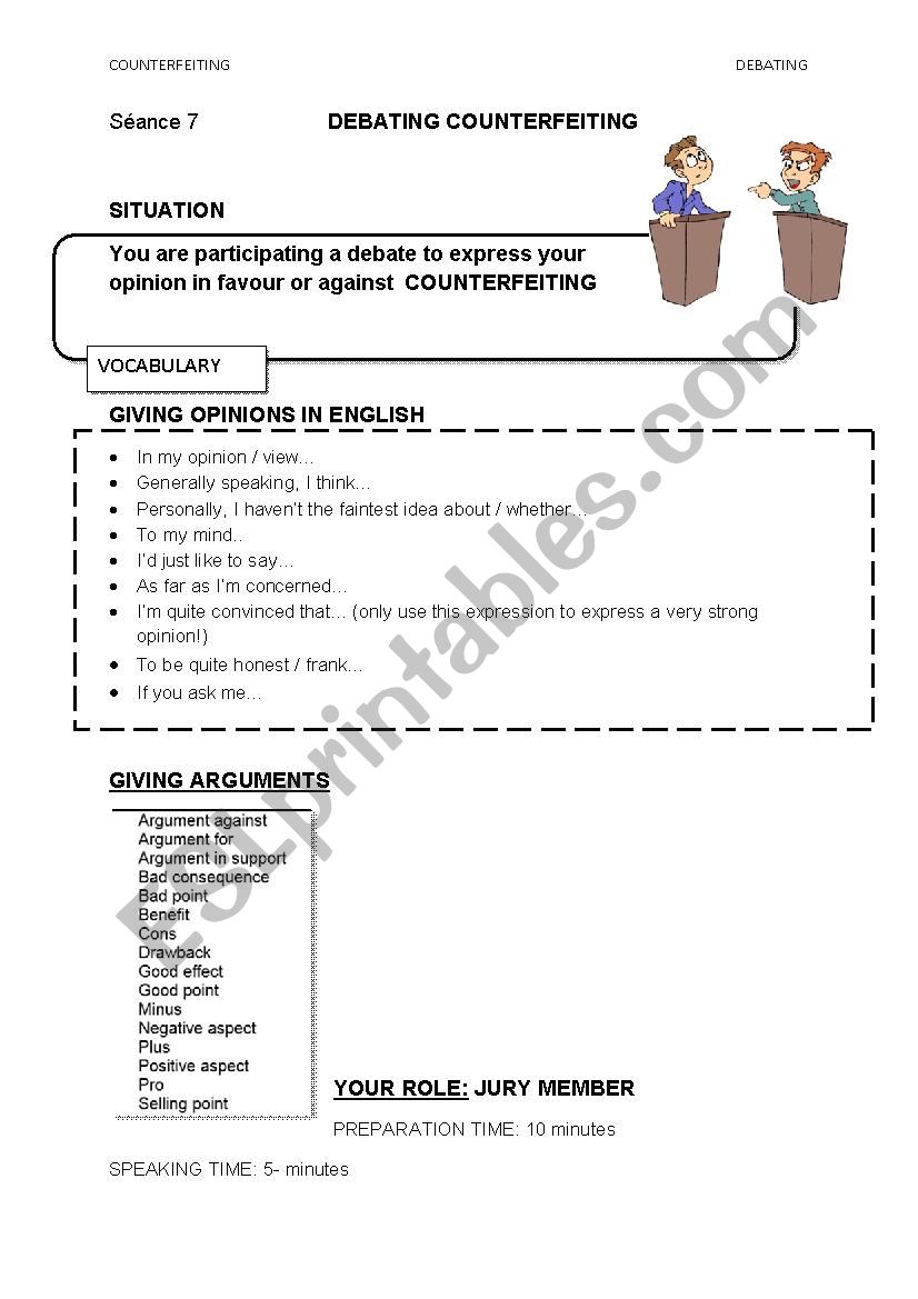 debate about counterfeiting worksheet