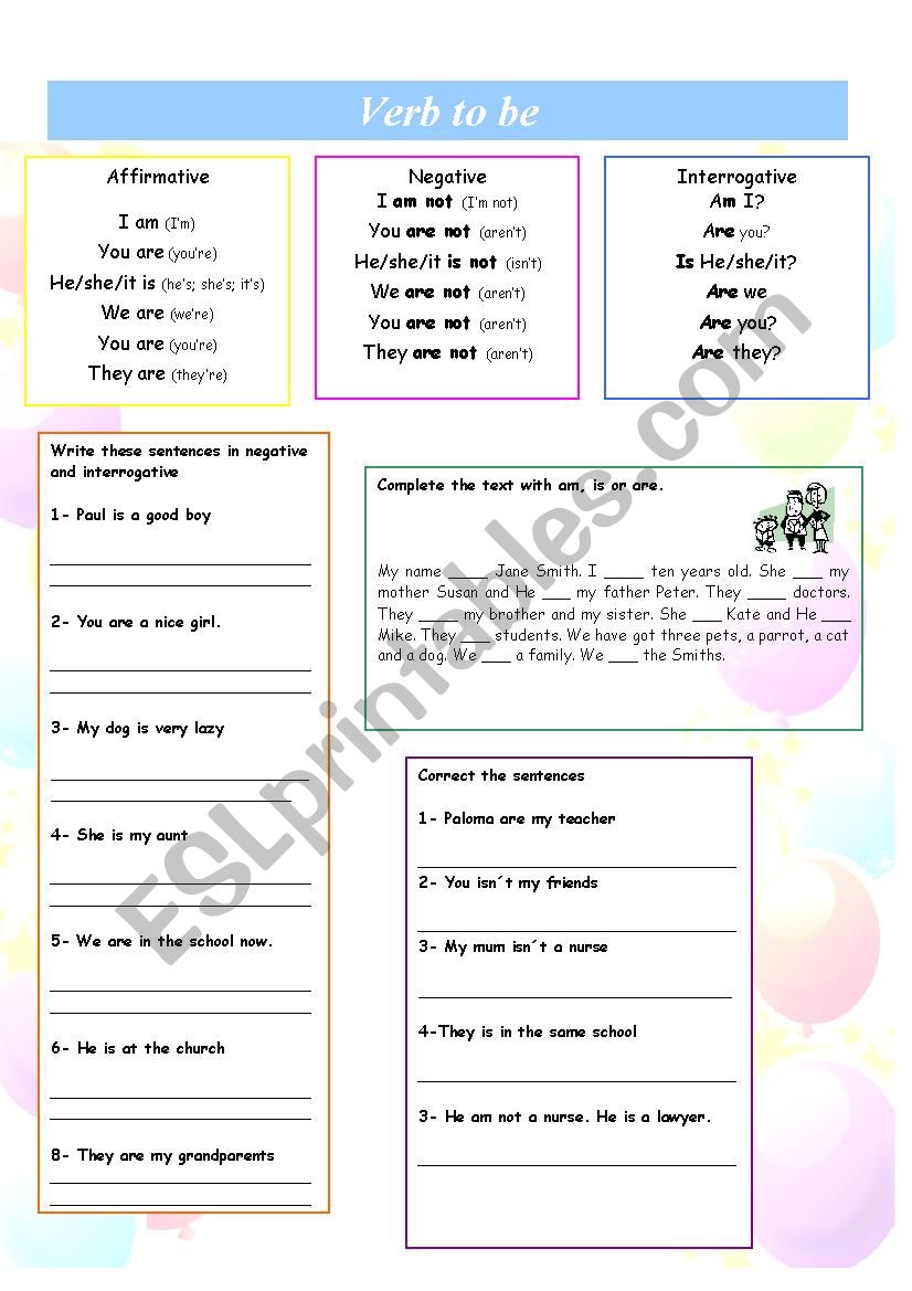 Verb To Be worksheet