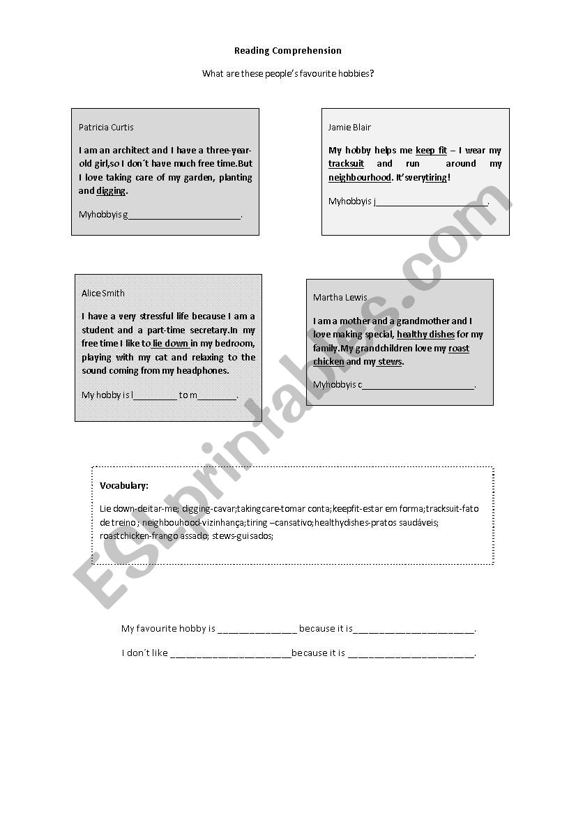 Hobbies- opinions worksheet