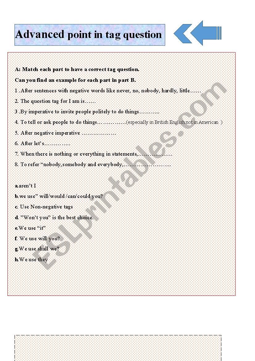 tag question advanced level quiz